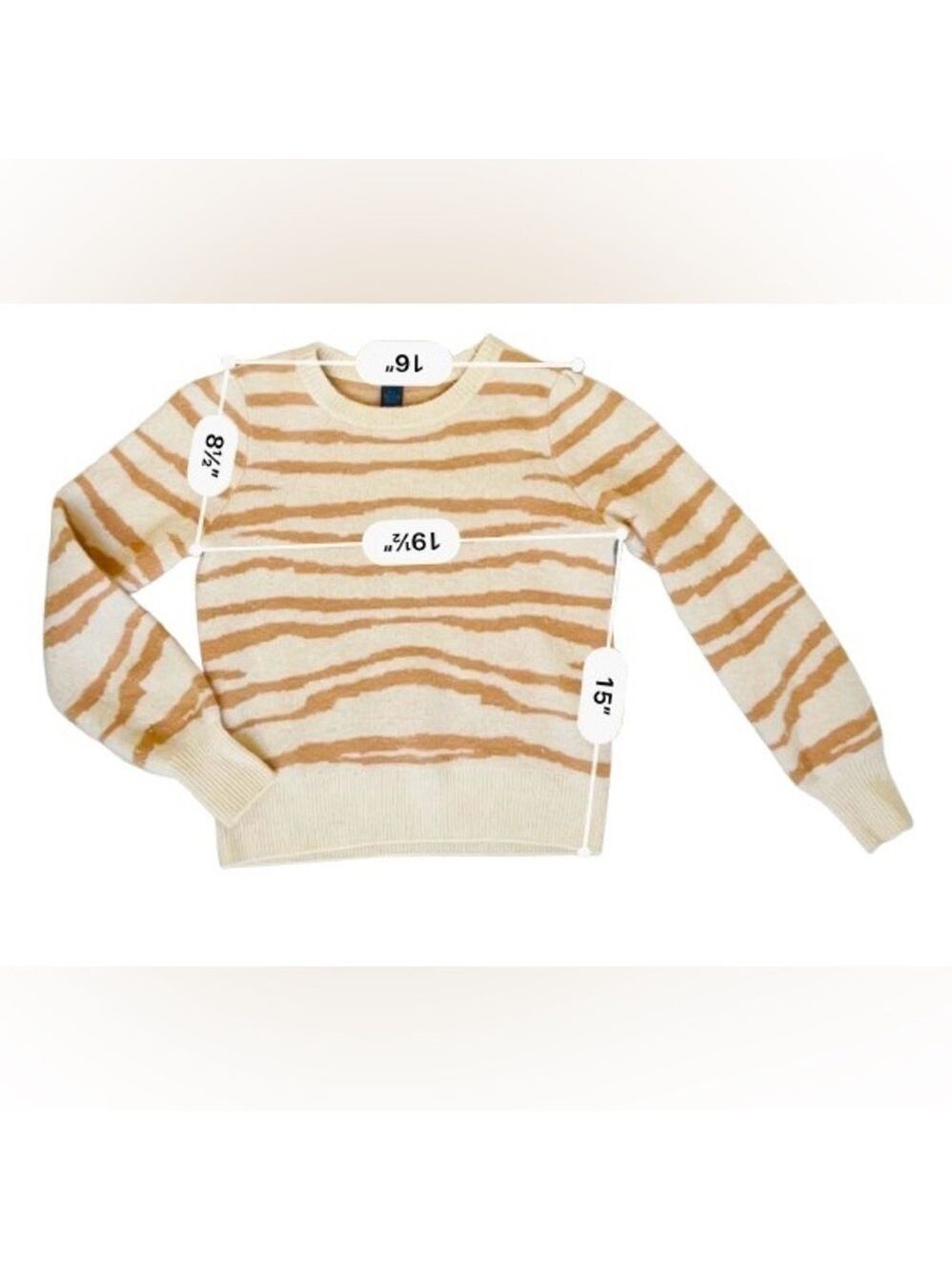 Magaschoni 100% Cashmere Zebra Stripe Sweater Camel Cream Crewneck Pullover M - Picture 5 of 5